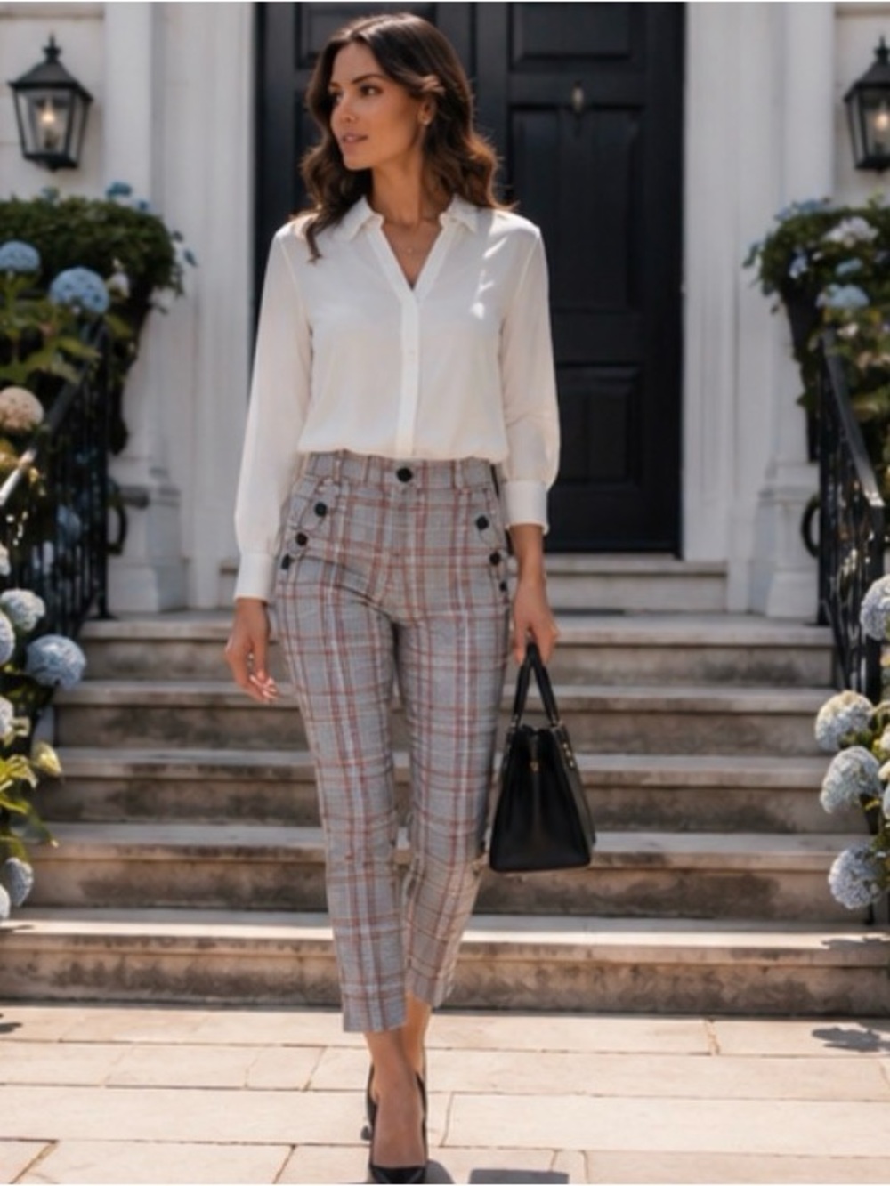 Veronica Beard Farrow Plaid Ankle Pants | Tailored Designer Career Chic